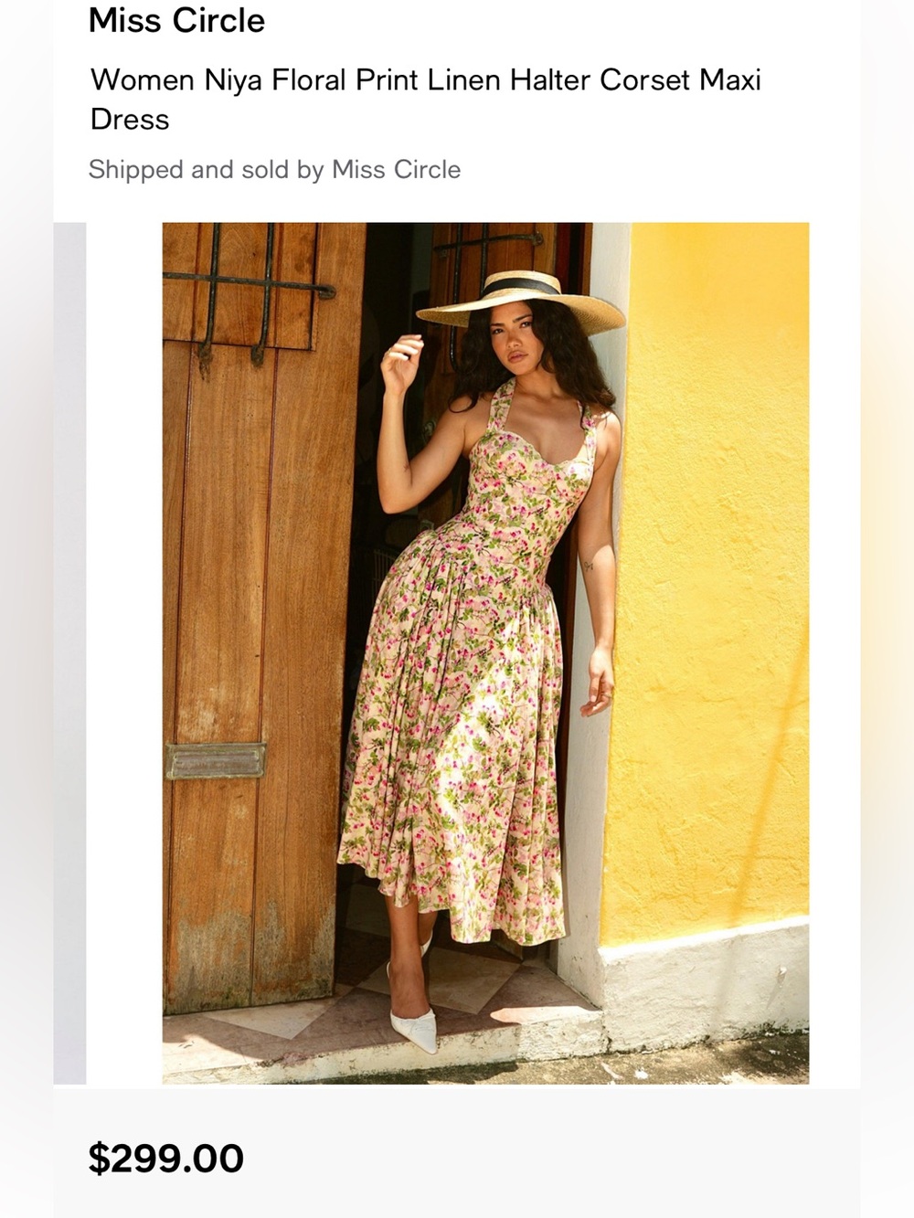 Niya Floral Print Linen Halter Corset Maxi Dress - Pink Floral